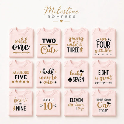 12 Month Baby Milestone Rompers Set