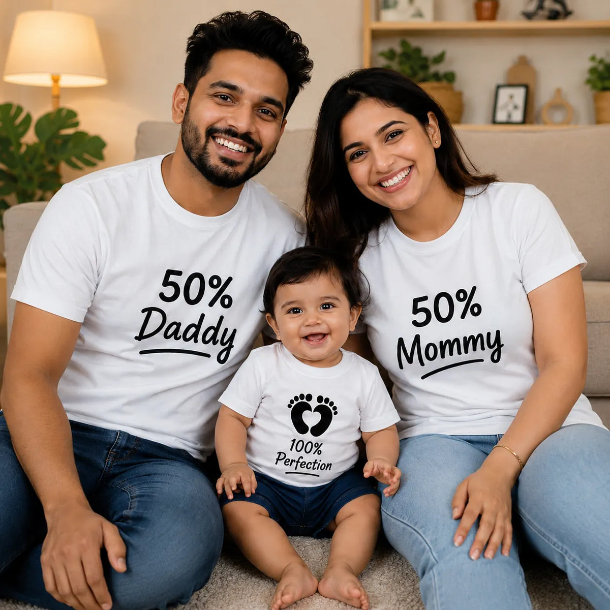 50% Daddy, 50% Mommy, 100% Perfection Matching Family T-Shirts