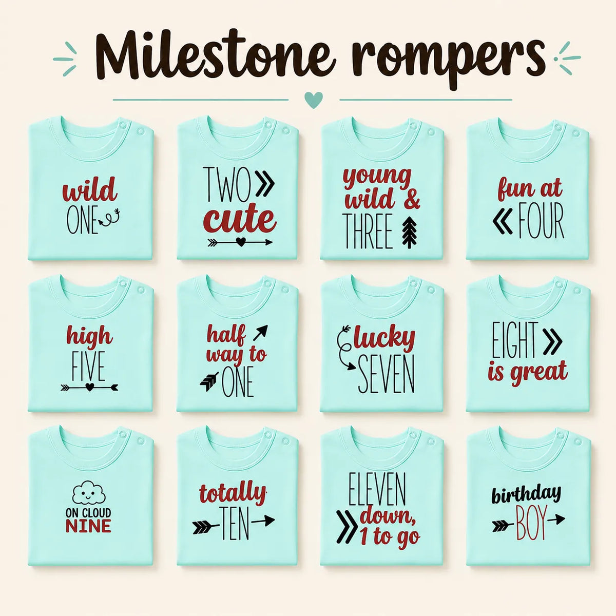 12-Piece Baby Milestone Romper Set