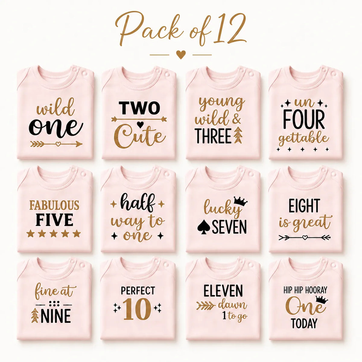 Baby Milestone Gift Set 0- 12 Month - Pack of 12 Rompers