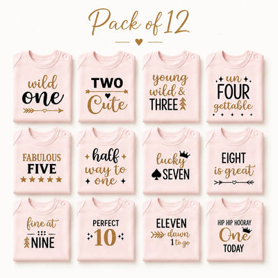 Baby Milestone Gift Set 0- 12 Month - Pack of 12 Rompers