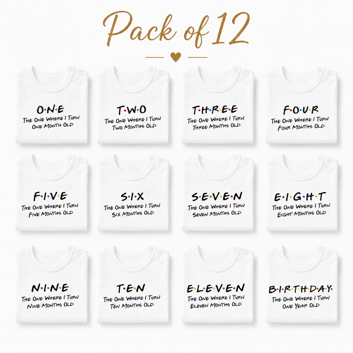12-Piece Baby Milestone Romper Set(1 Months to 1 Year)