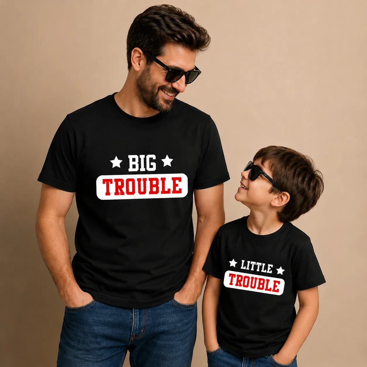 Big Trouble & Little Trouble Matching T-Shirt Set – Parent Child Matching Outfit