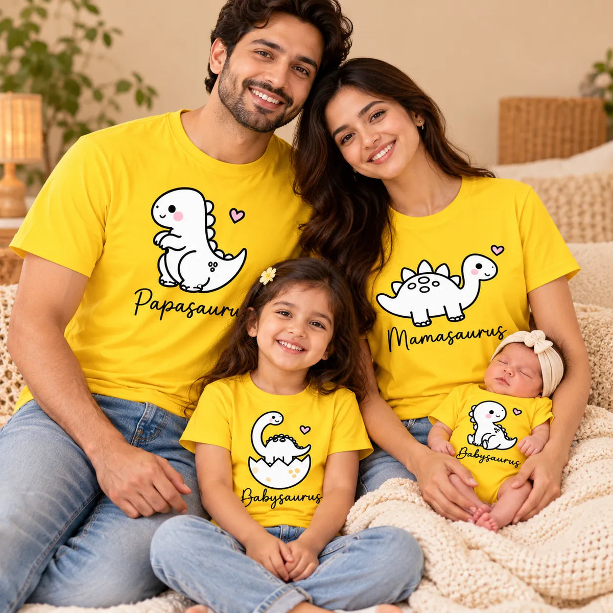 Dino Family Matching T-Shirts for 4 – Papasaurus, Mamasaurus & Babysaurus Set