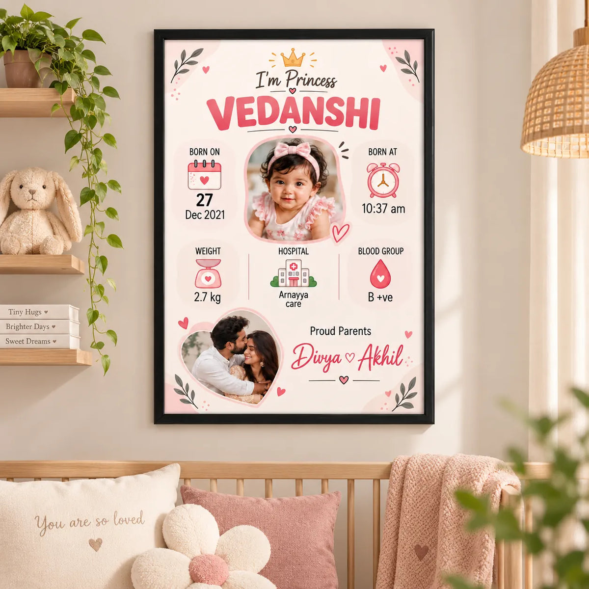 Personalised Baby Girl Birth Announcement Frame – Newborn Keepsake | KayoBaby