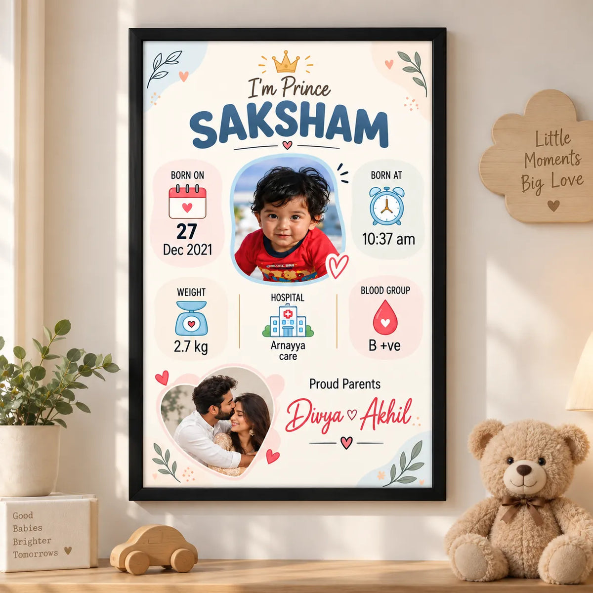 Personalised Baby Boy Birth Announcement Frame – Newborn Keepsake | KayoBaby