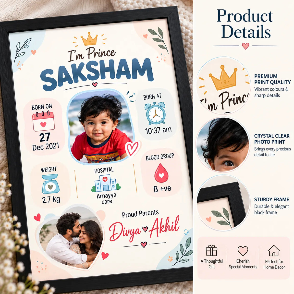 Personalised Baby Boy Birth Announcement Frame – Newborn Keepsake | KayoBaby