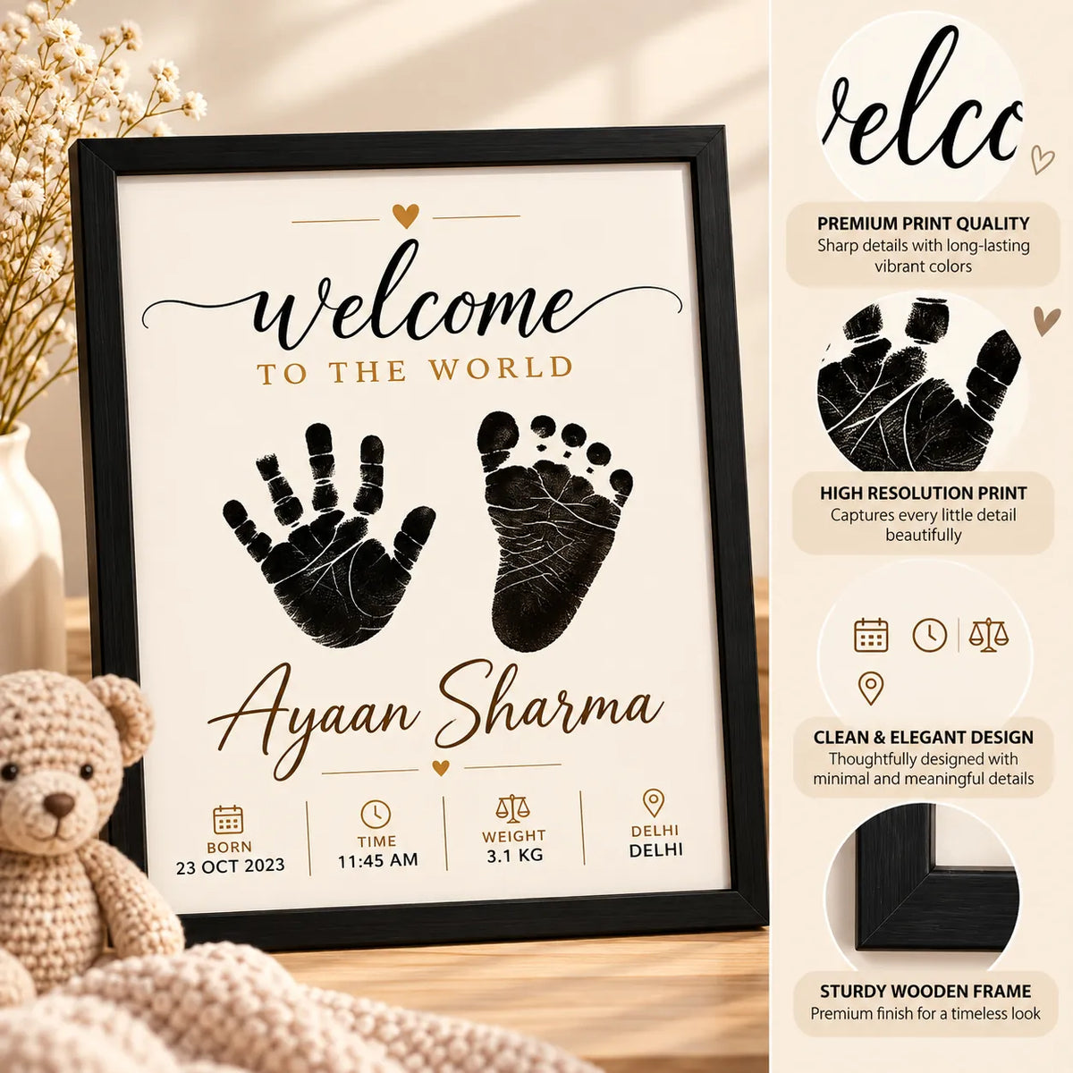 Personalized Welcome to the World Baby Frame | Custom Newborn Birth Details & Footprint Keepsake