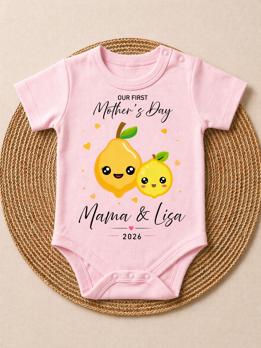 Our First Mother’s Day Baby Romper 2026 | Cute Mama & Baby Lemon Print Bodysuit | Personalized New Mom Gift | Infant Onesie