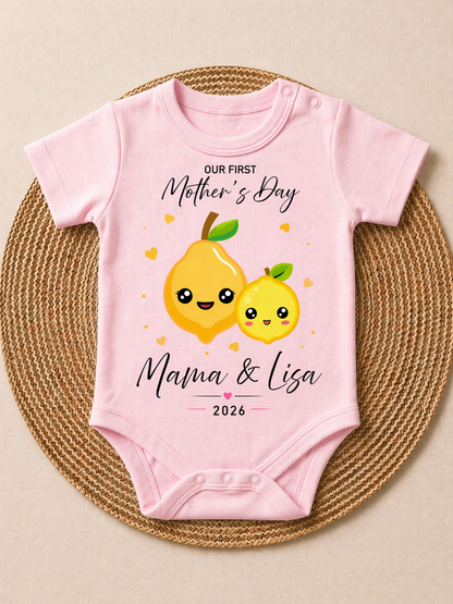Our First Mother’s Day Baby Romper 2026 | Cute Mama & Baby Lemon Print Bodysuit | Personalized New Mom Gift | Infant Onesie