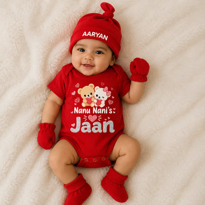 Nanu Nani's  Jaan Romper Set with Cap / Mitten / Booties For Newborn