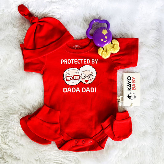 Protected By Dada Dadi Gift Set with Romper / Cap / Mitten / Booties for Newborn