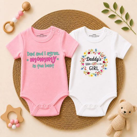 Daddy's Girl & Mommy Is The Best Romper Combo Set – Baby Girl Cotton Rompers