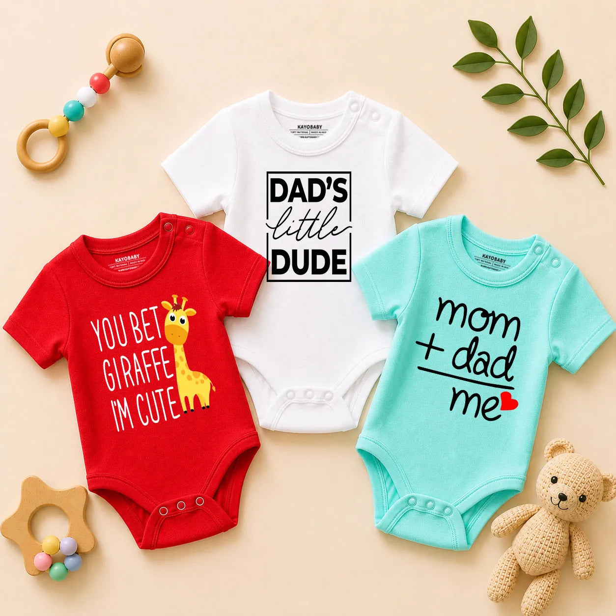 Cute Family & Animal Theme Baby Rompers Combo Set (Pack of 3)