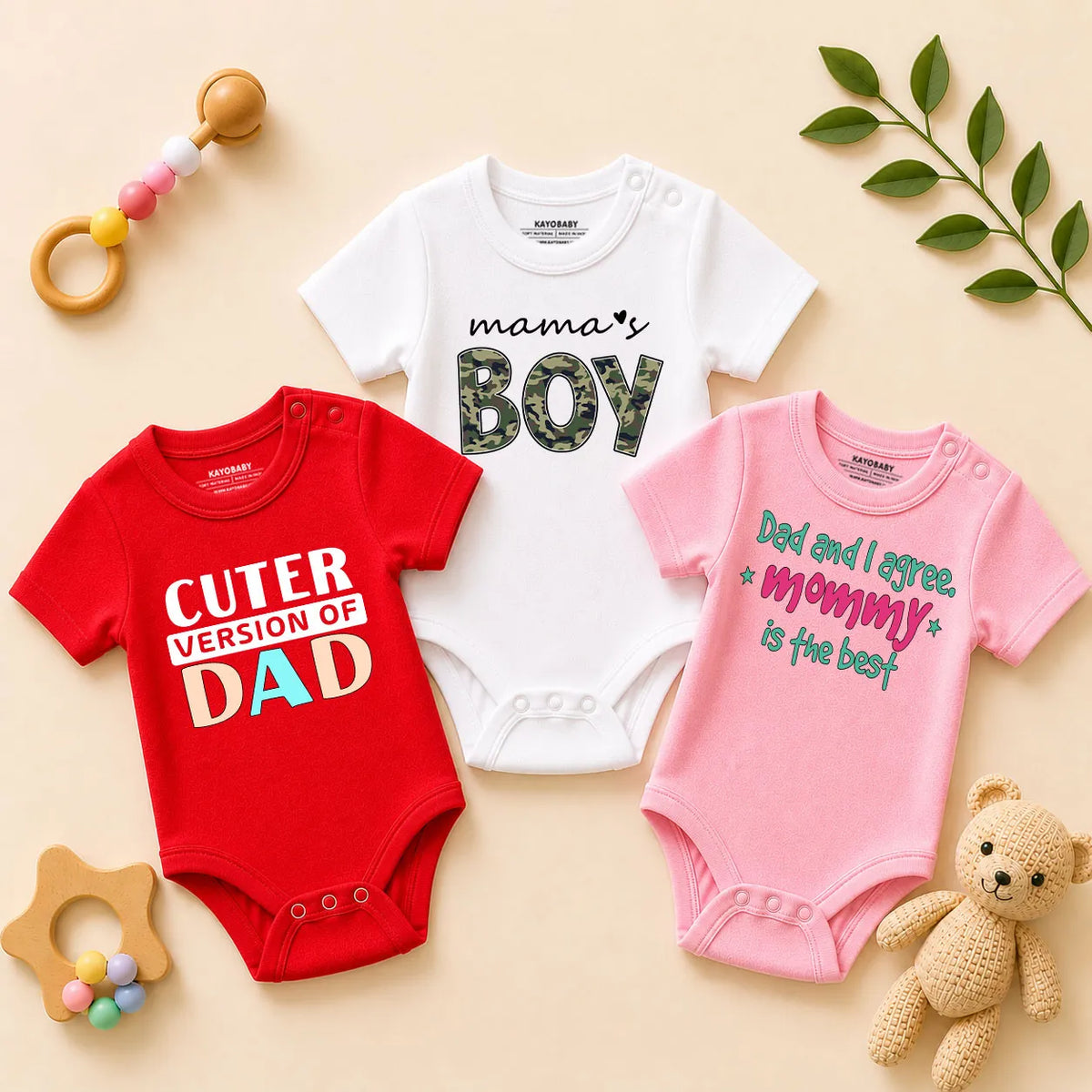 Mama's Boy Cuter Version of Dad combo set pack of 3 red white pink KayoBaby India