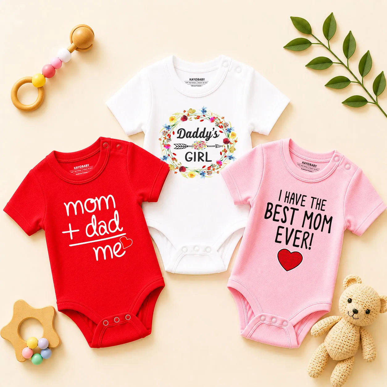 Daddy’s Girl & Best Mom Ever Baby Romper Combo Set (Pack of 3)