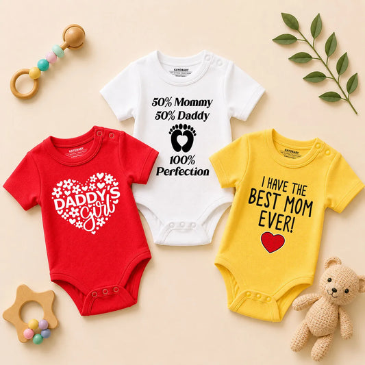 Best Mom Ever & Daddy’s Girl Baby Romper Combo Set (Pack of 3)