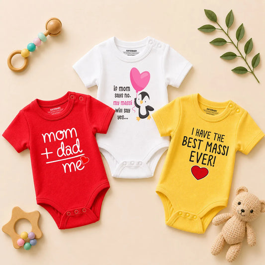 My Maasi Says Yes Baby Romper Combo Set (Pack of 3)