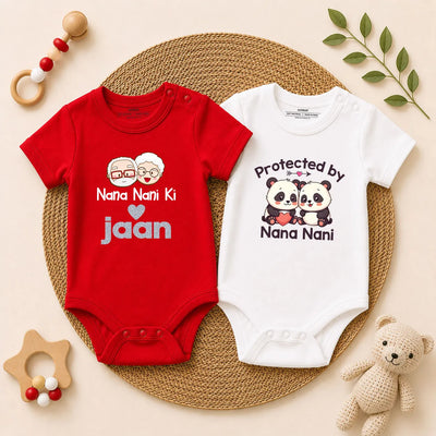Nana Nani Ki Jaan Protected By Nana Nani combo set red white KayoBaby India