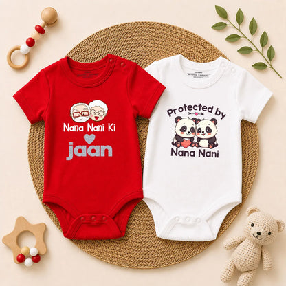 Nana Nani Ki Jaan & Protected By Nana Nani Baby Romper Combo Set