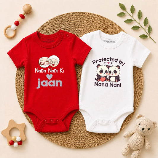 Nana Nani Ki Jaan & Protected By Nana Nani Baby Romper Combo Set