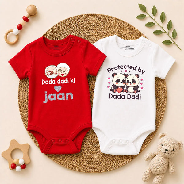 Dada Dadi Ki Jaan Protected By Dada Dadi combo set red white KayoBaby India