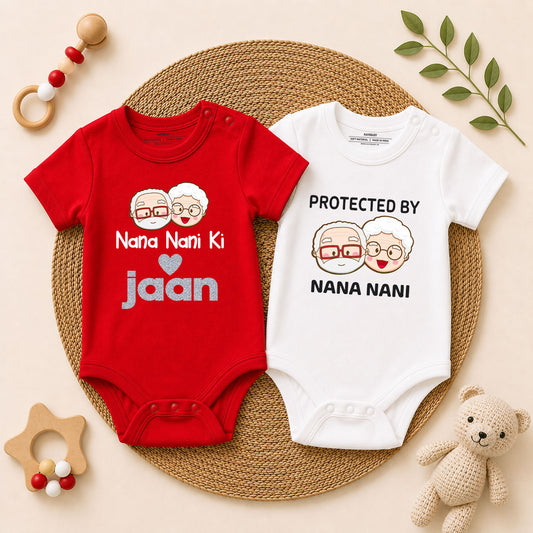 Nana Nani Ki Jaan & Protected By Nana Nani Baby Romper Combo Set