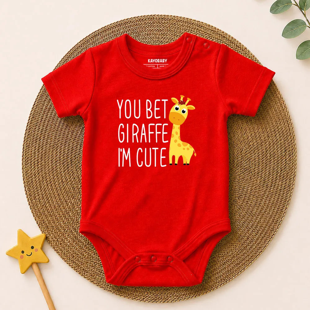 You Bet Giraffe I'm Cute & Dad's Little Dude Baby Romper Combo Set