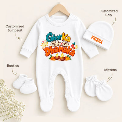 Personalized Baby Diwali Romper with Name Cap – Ghar Ka Chhota Dhamaka