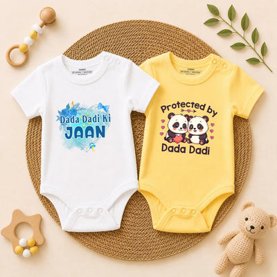 Dada Dadi Ki Jaan & Protected By Dada Dadi Romper Combo Set