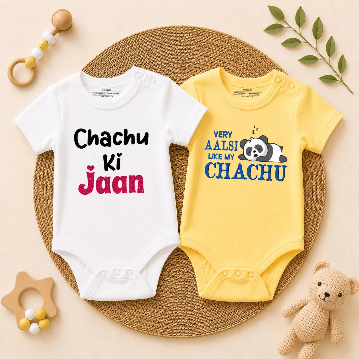 Chachu Ki Jaan & Very Aalsi Like My Chachu Romper Combo Set