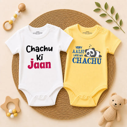Chachu Ki Jaan & Very Aalsi Like My Chachu Romper Combo Set
