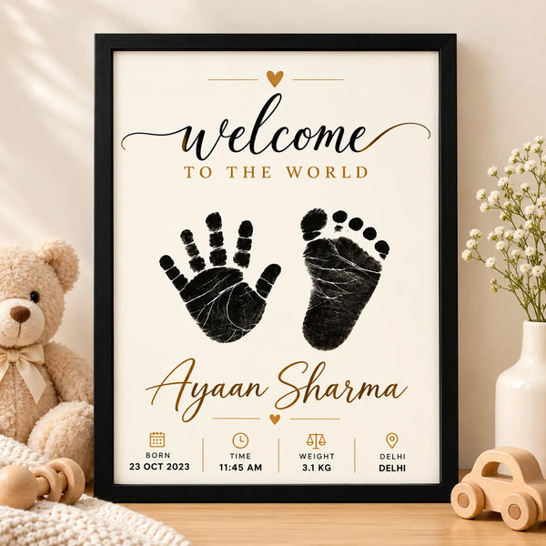 Personalized Welcome to the World Baby Frame | Custom Newborn Birth Details & Footprint Keepsake