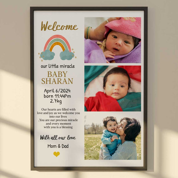KayoBaby baby birth frame with three images personalized India