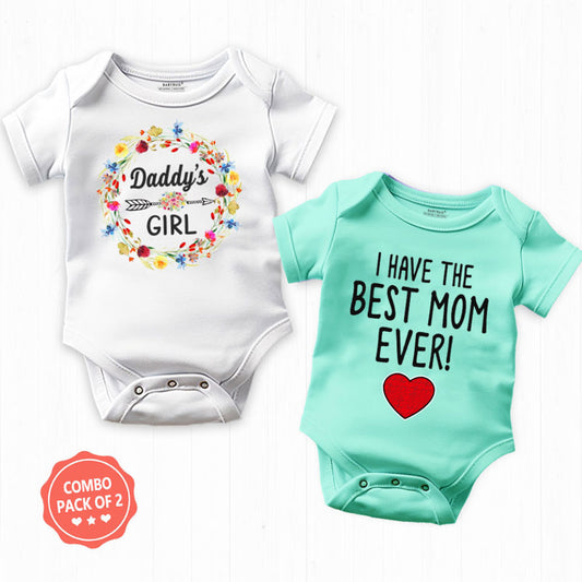 Mom and Dad Pack of 2 Rompers For Baby Girl - Set A