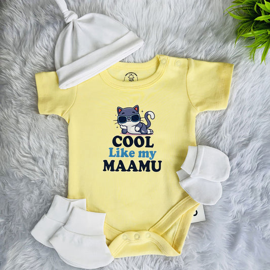 Cool Like My Maamu Romper Set with Cap / Mitten / Booties For Newborn