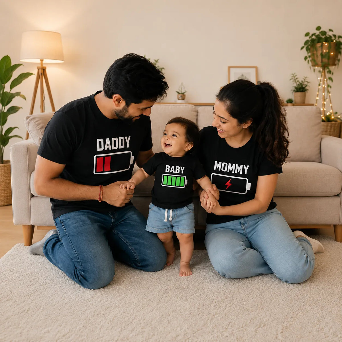 Daddy, Mommy & Baby Battery Matching Family T-Shirts