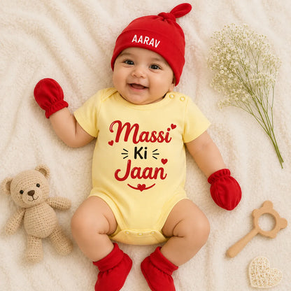 Massi Ki Jaan Romper Set with Cap / Mitten / Booties For Newborn