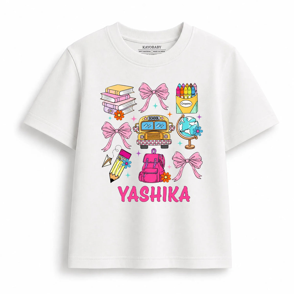 Personalized Girls T-Shirt Combo Pack of 4 | Custom Name Cotton Half Sleeve Graphic Tees