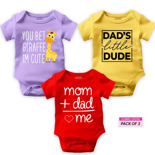 Mom and Dad Combo Pack of 3 Rompers For Baby Boy | Set D